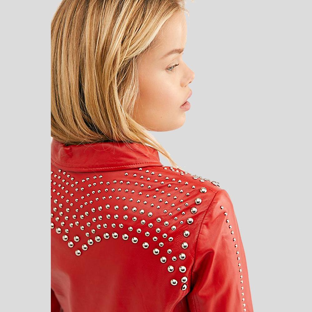 Isabel Red Studded Leather Jacket