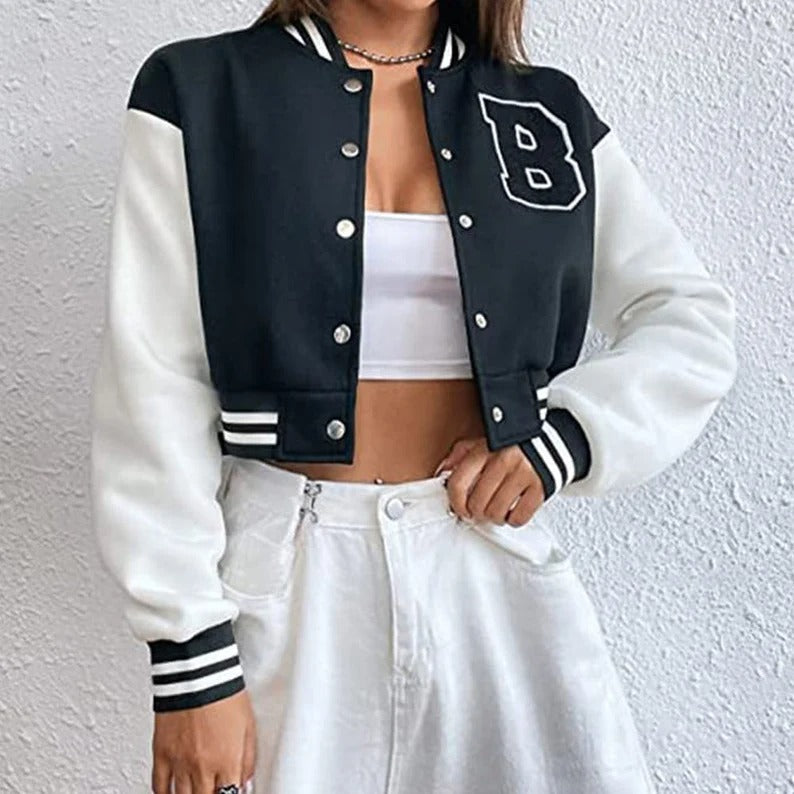 Women's Custom Baseball Crop Jacket, Fashion Varsity Bomber Style