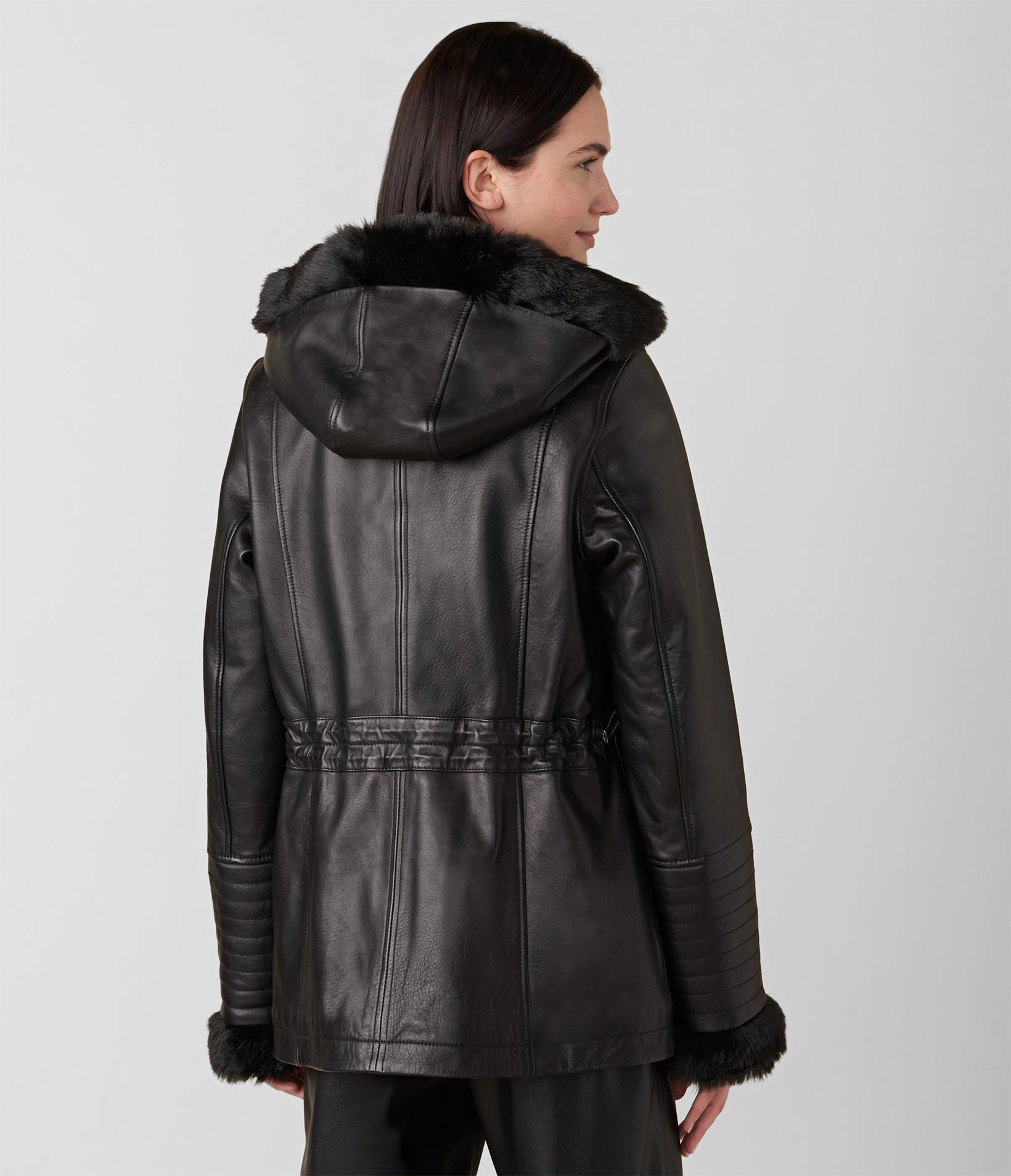 Handmade Crafted Leather Hooded Trench Coat With Genuine Leather Fur Lining