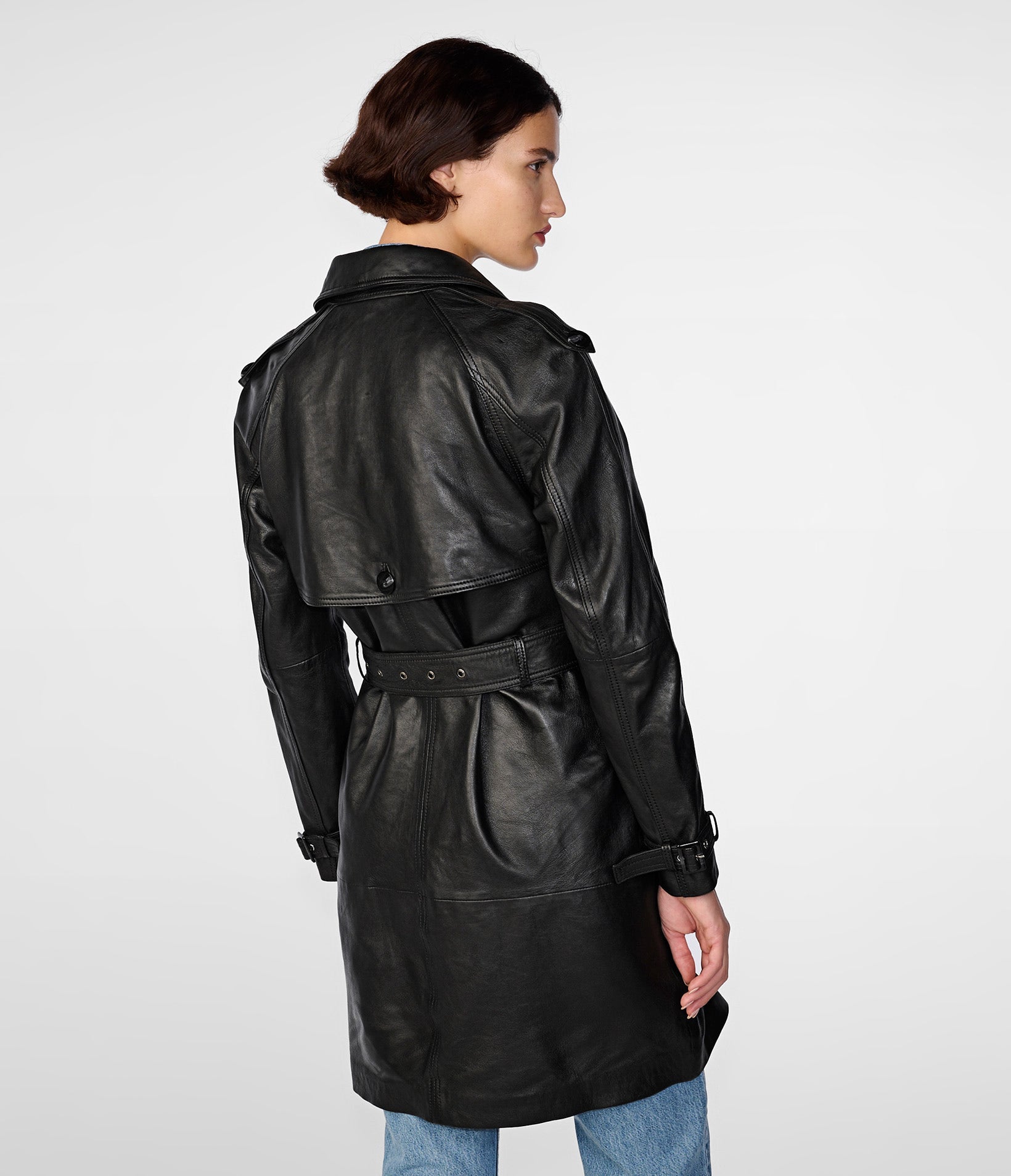 Mary Long Single Breasted Leather Coat