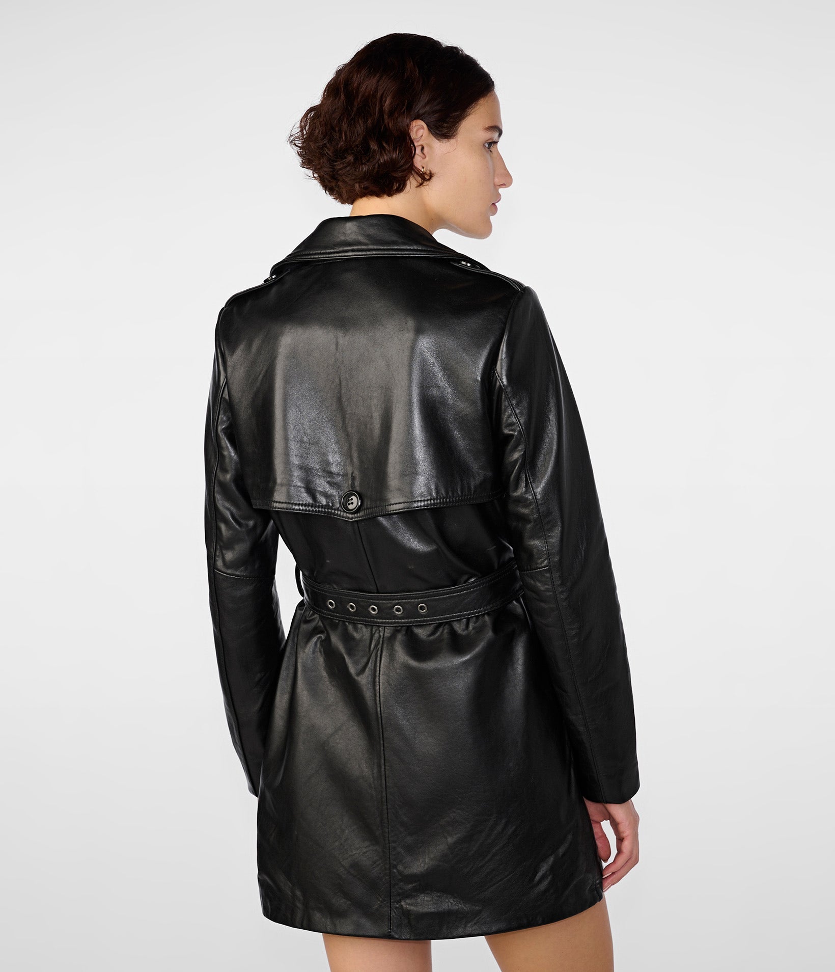 Luna Double Breasted Belted Leather Coat