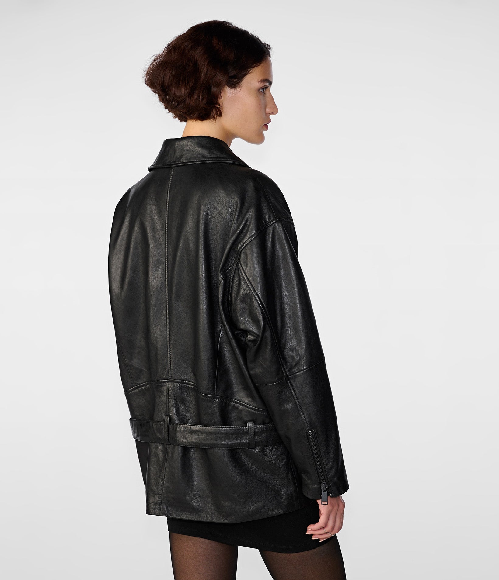 Kennedi Oversized Moto Leather Coat