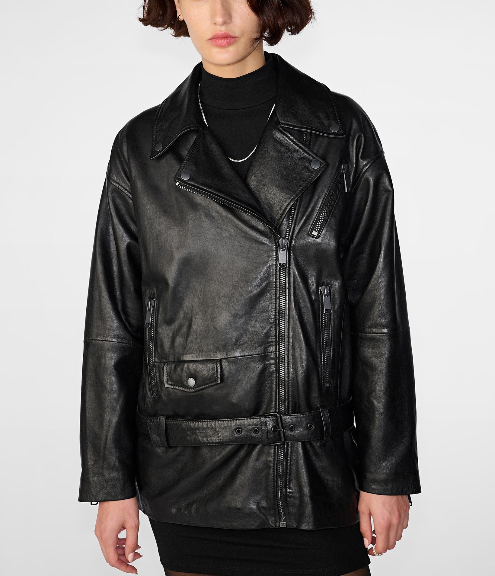 Kennedi Oversized Moto Leather Coat