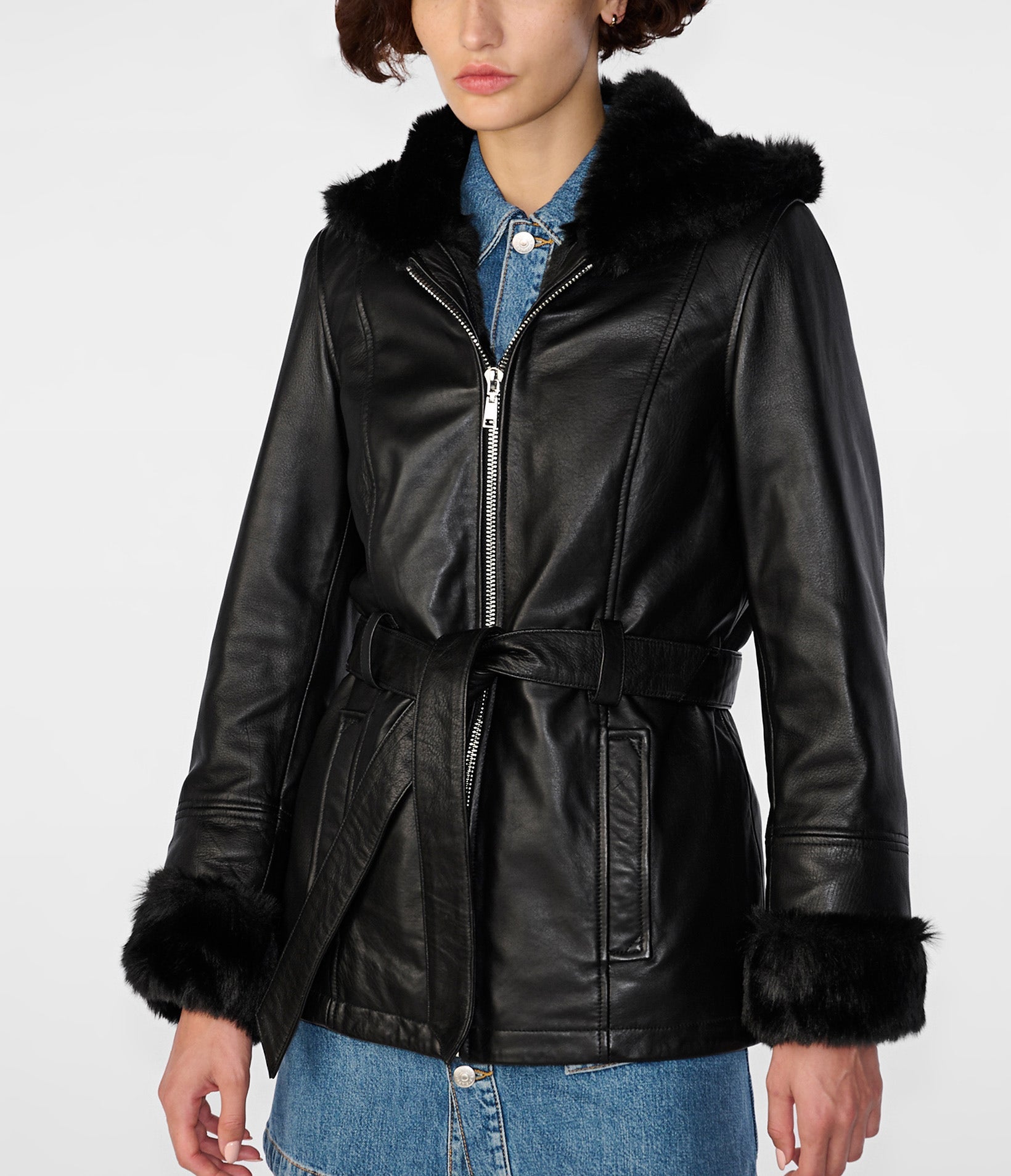 Genevieve Belted Leather Coat